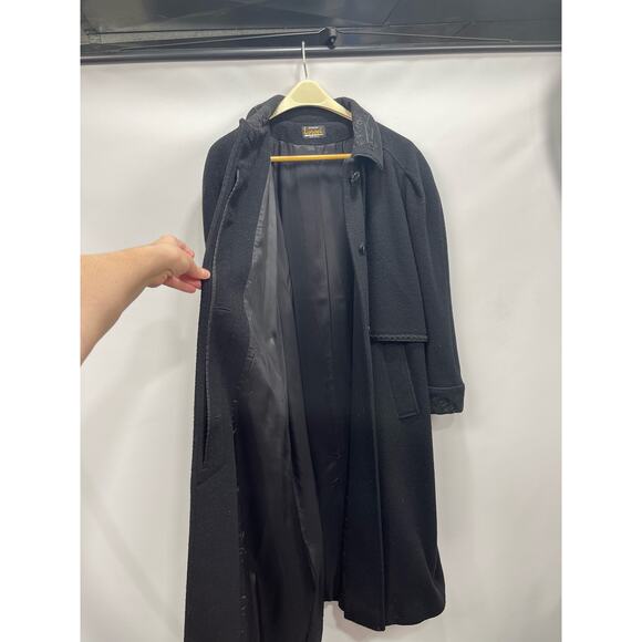 Vintage 90s Lorovi Petites Black Wool Long Cape Coat Womens 16P Made‎ in USA - Picture 5 of 6